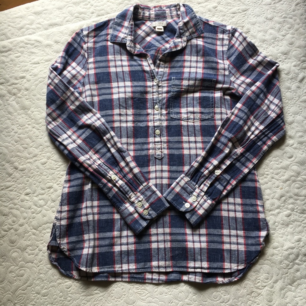 LIKE NEW J. Crew Plaid Half Button Pullover